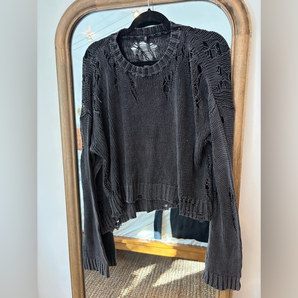 R13 Acid Shredded Distressed Black Women's Crewneck Sweater sz S - Picture 4 of 5
